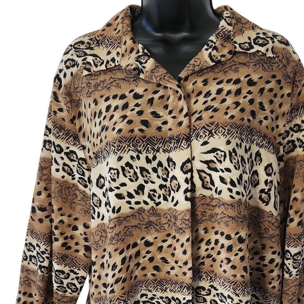 Alfred Dunner Animal Print Blouse Button Down Long Sleeve‎ Top Size 16